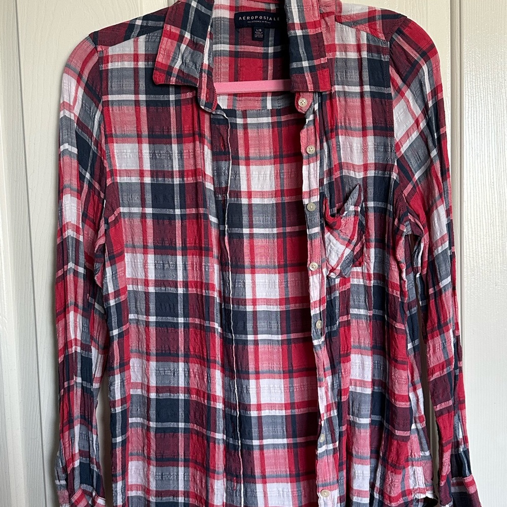 Aeropostale Red Navy Plaid Shirt
